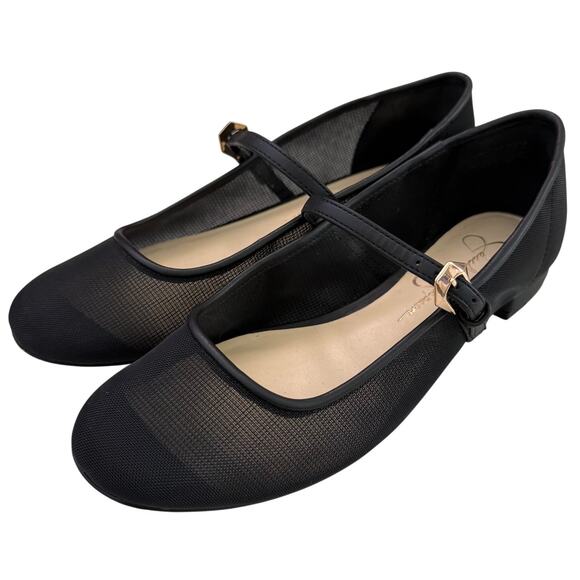Jessica Simpson Black Sheer Bronwyn Mary Jane Ballet 0.5" Heel Flats Party-7.5 - Picture 1 of 7
